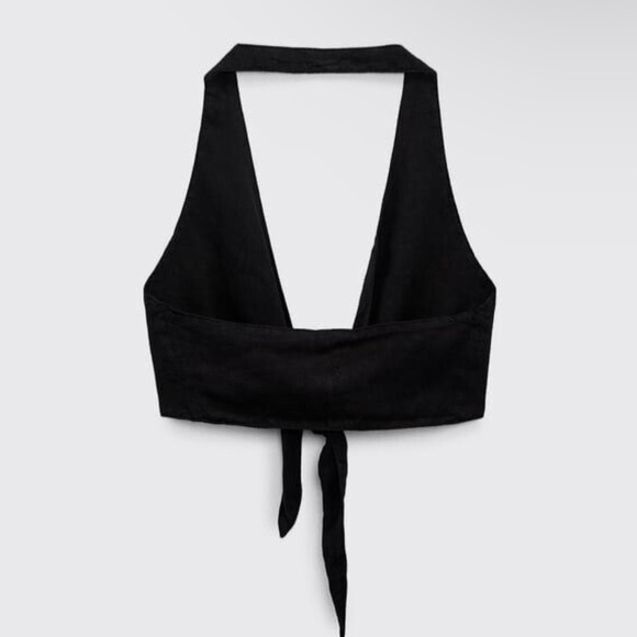 NWT Zara linen blend tie front halter top - Picture 3 of 6